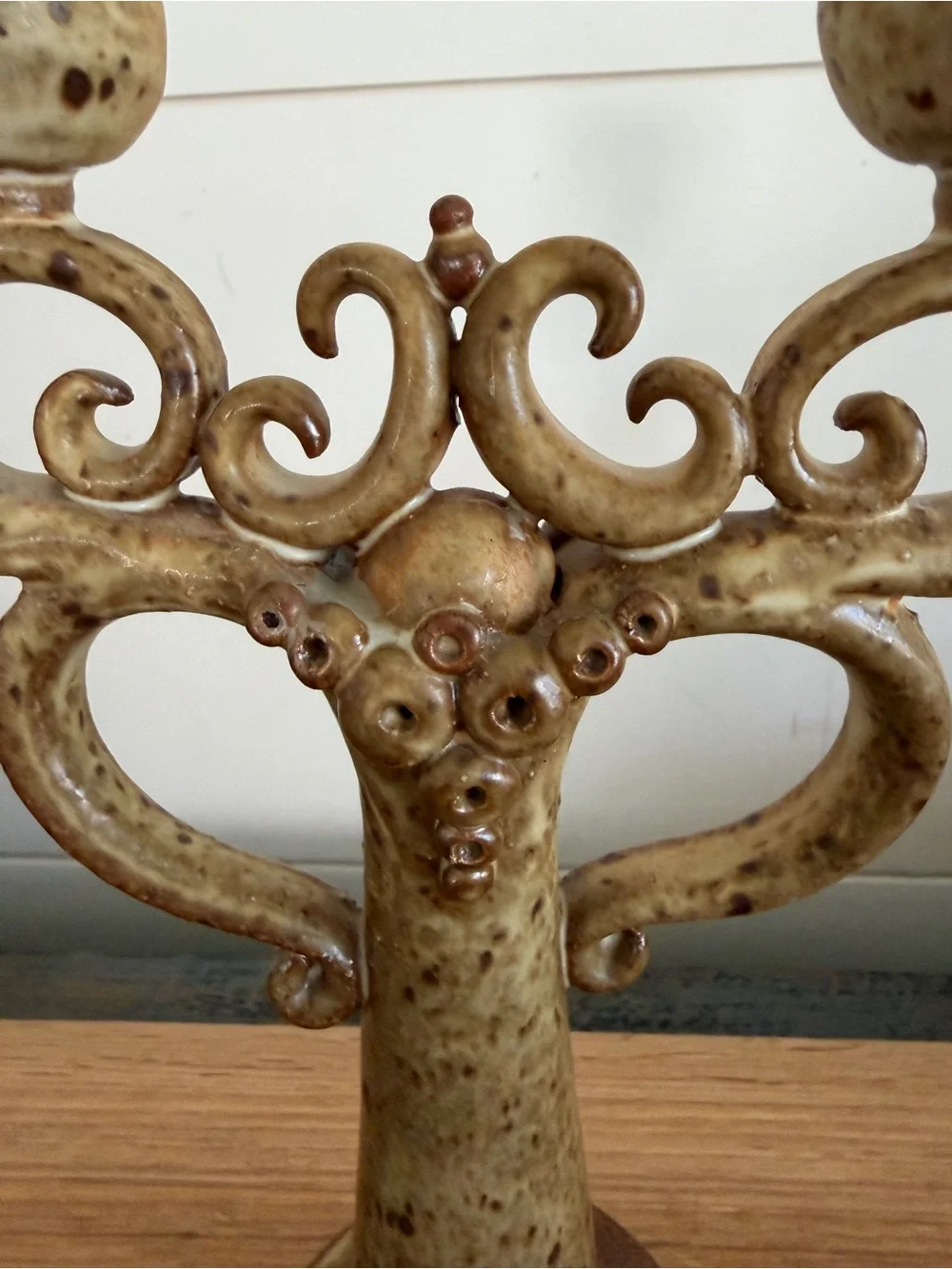 Vintage Studio Pottery Candleabra Brown Speckle